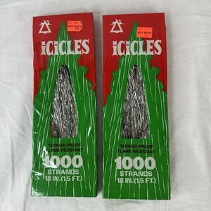 2 Pkgs VTG National Tinsel Icicles Silver 1000 Strands New Old Stock Flame Resis